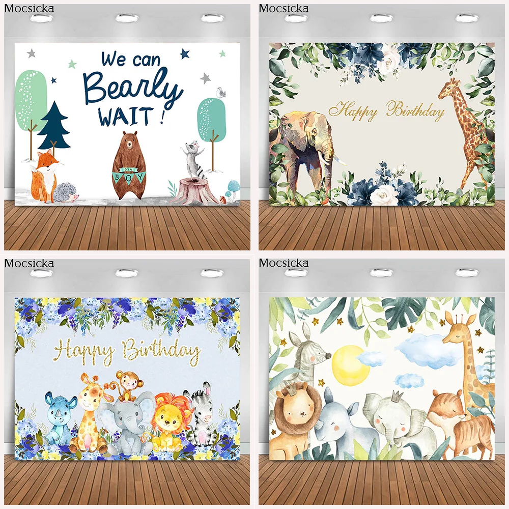 Mocsicka Girl Two Wild Backdrop Jungle Safari Animals 2nd Birthday Photography Background Cake Dessert Table Decor Banner