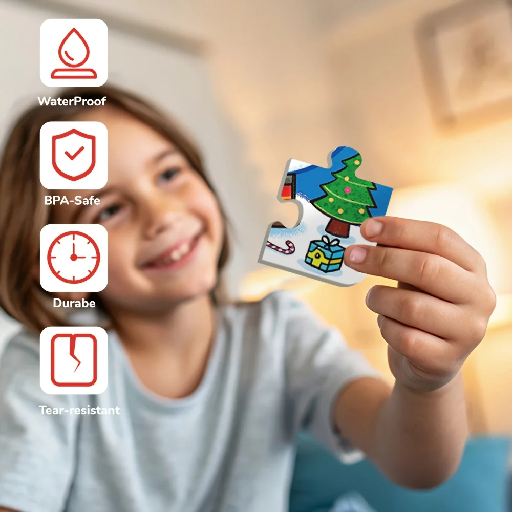 Puzzle de noël 4 en 1 pour enfants, père noël, bonhomme de neige, arbre de noël, élan, bas, jouets, cadeaux de fête de noël