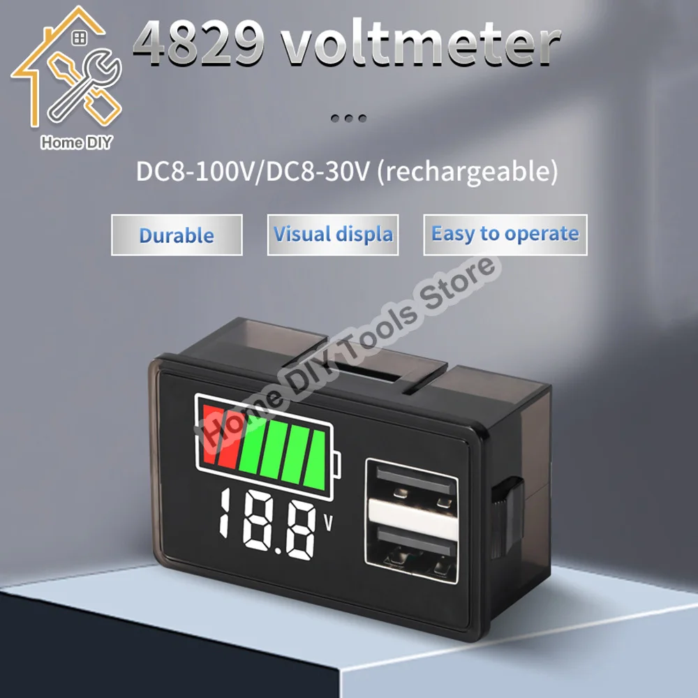 DC 8-100V Car Battery Charge Level Indicator 12V 24V 36V USB Lithium Battery Capacity Meter Tester Display LED Tester Voltmeter