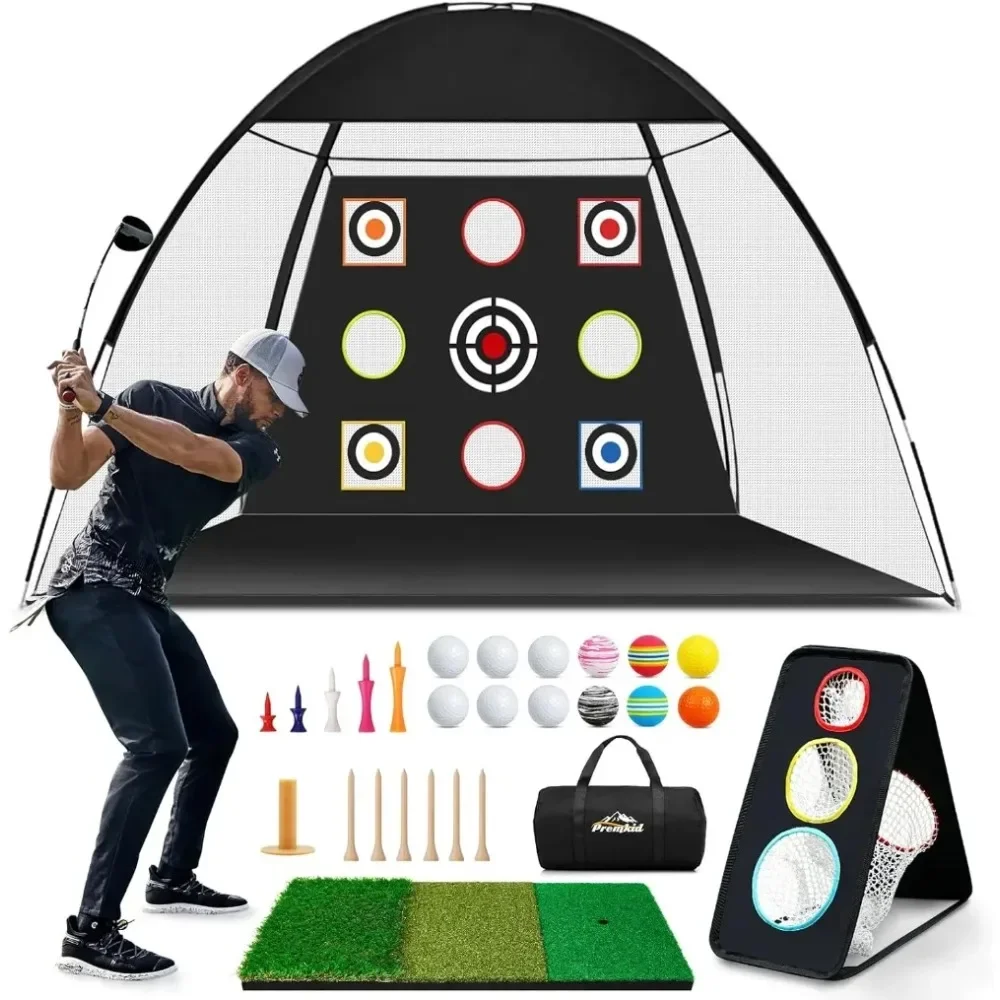 10x7ft Golf Hitting Training Aids Nets for Backyard Driving Chipping,  Practice Net with XL Tri-Turf Mat