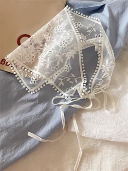 1 pçs 1950s retro lenço de renda triângulo pescoço cachecol bordado renda envoltório de cabelo, floral crochê bandanas de cabelo para mulheres meninas