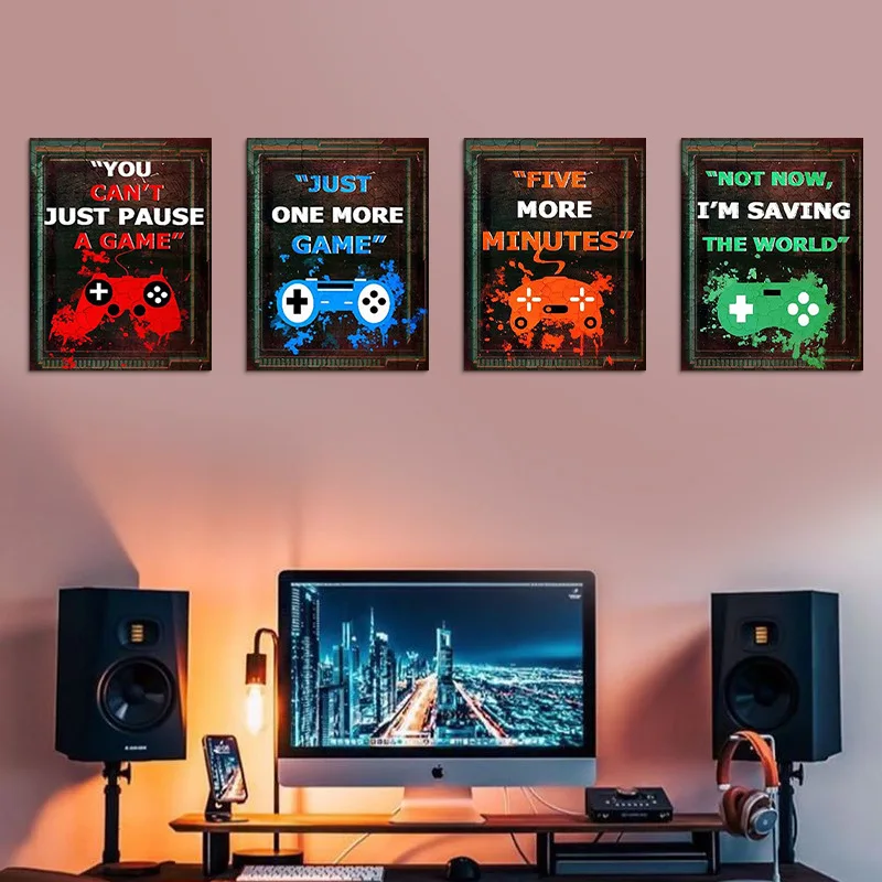 4 قطعة غرفة ألعاب الأطفال لعبة الجدار الديكور ملصق ملصقات الشارات ذاتية اللصق النيون الصبي غرفة نوم ألعاب بولي كلوريد الفينيل الجدار ملصق ديكور #3