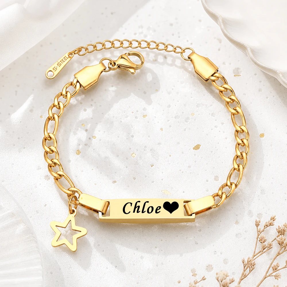Engrave Baby's Name Bracelet Custom Personalized Birth Date Bracelet Birthday Gift to Little Boy Girls Stainless Steel Bangle