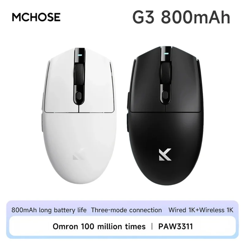 

MCHOSE G3 Ultra Wireless Gaming Mouse Optical Sensor 26k DPI 8K Polling Rate PAW 3395 64g Ultra-Lightweight Tri-Mode Connection