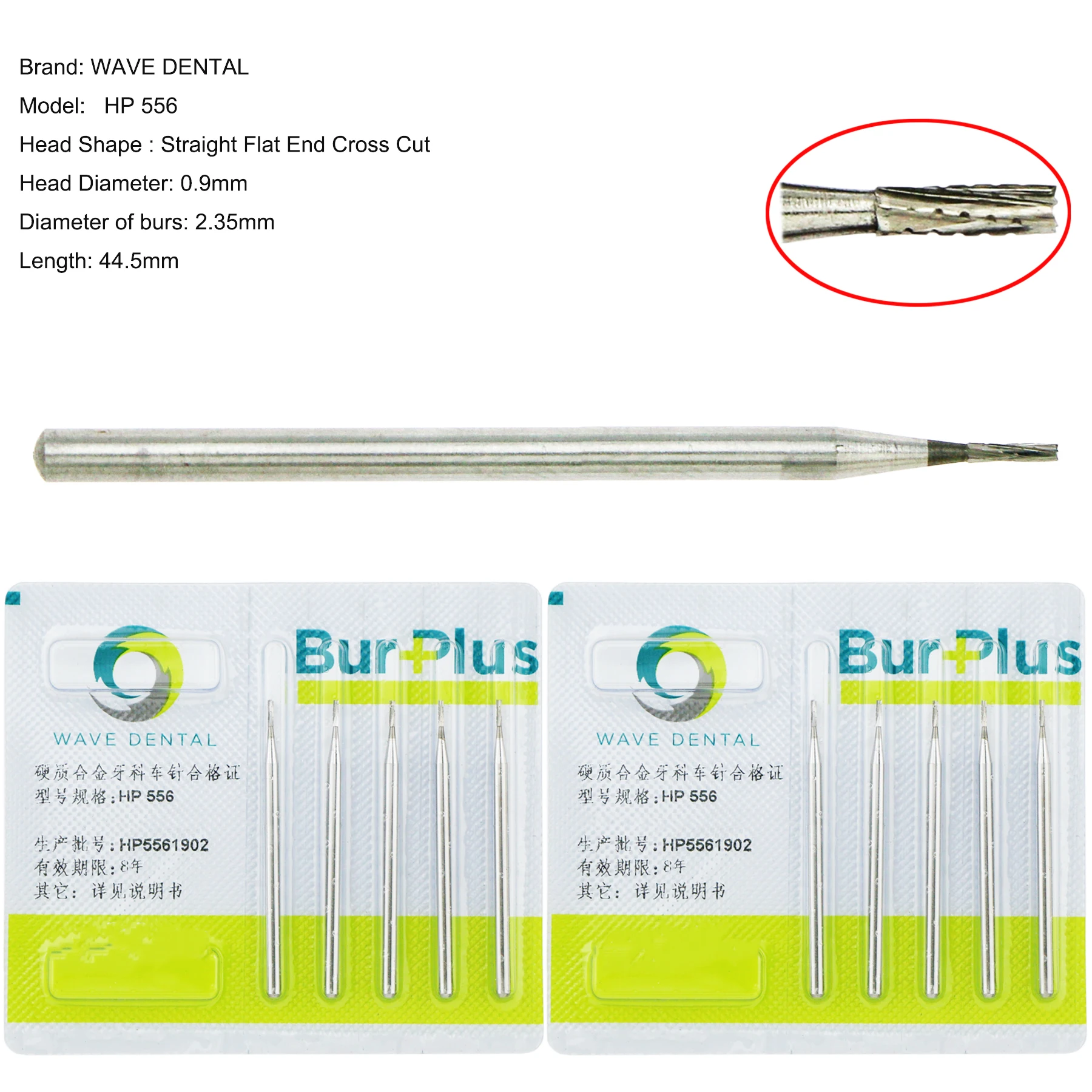 10PCS Wave Dental Bur Straight Fissure Cross HP556 Fits Low Speed Handpiece