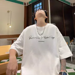 Men's Oversized T-shirts White 5XL Cotton T Shirt for Men Casual Summer Wear Letter Print Fashion Tee Shirts Men Clothing