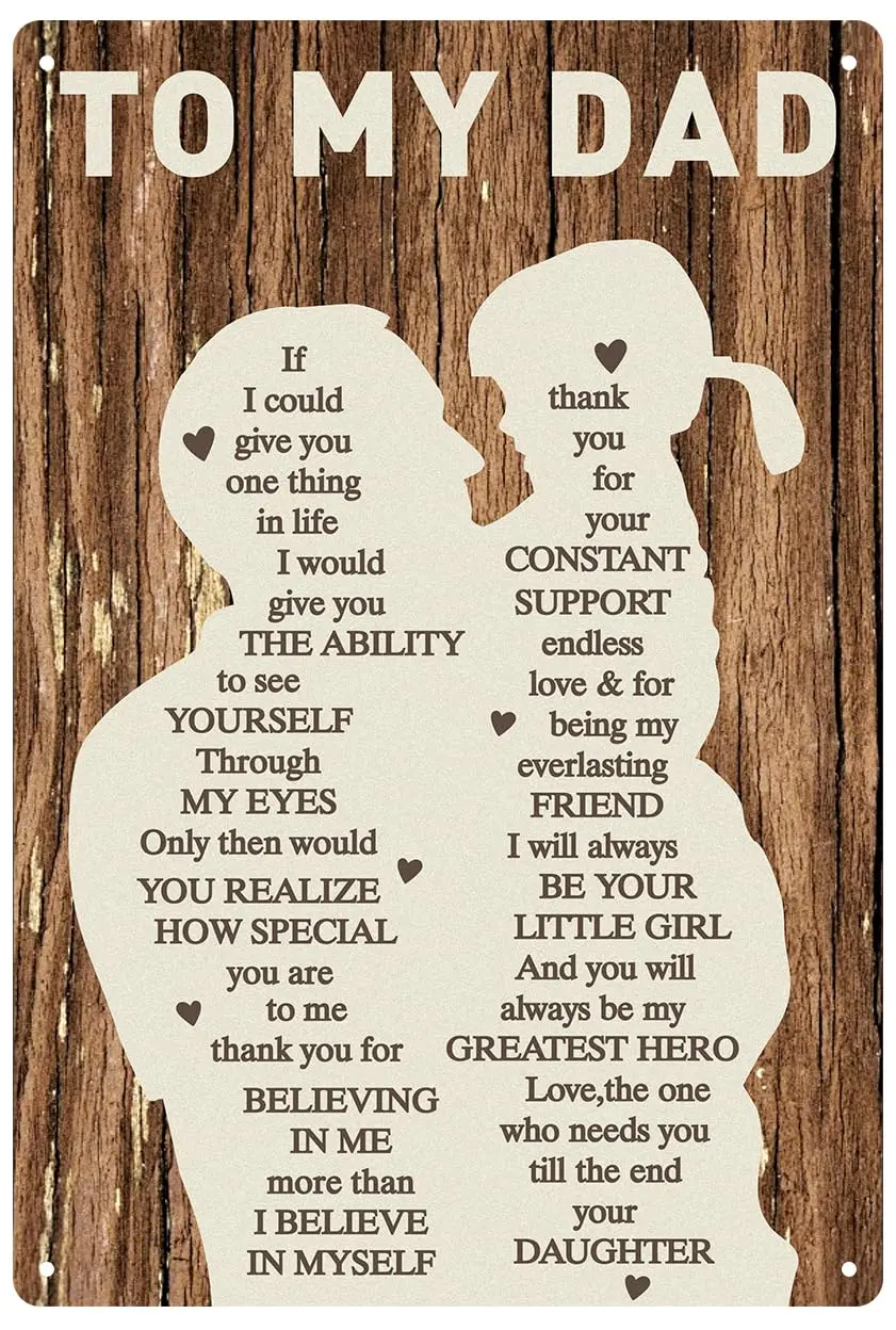 To My Dad Fathers Day Novelty Gifts for Dad from Daughter Wife,Dad Birthday Gifts 12x8Inch Print Wall Art Metal Plaque Vintage T