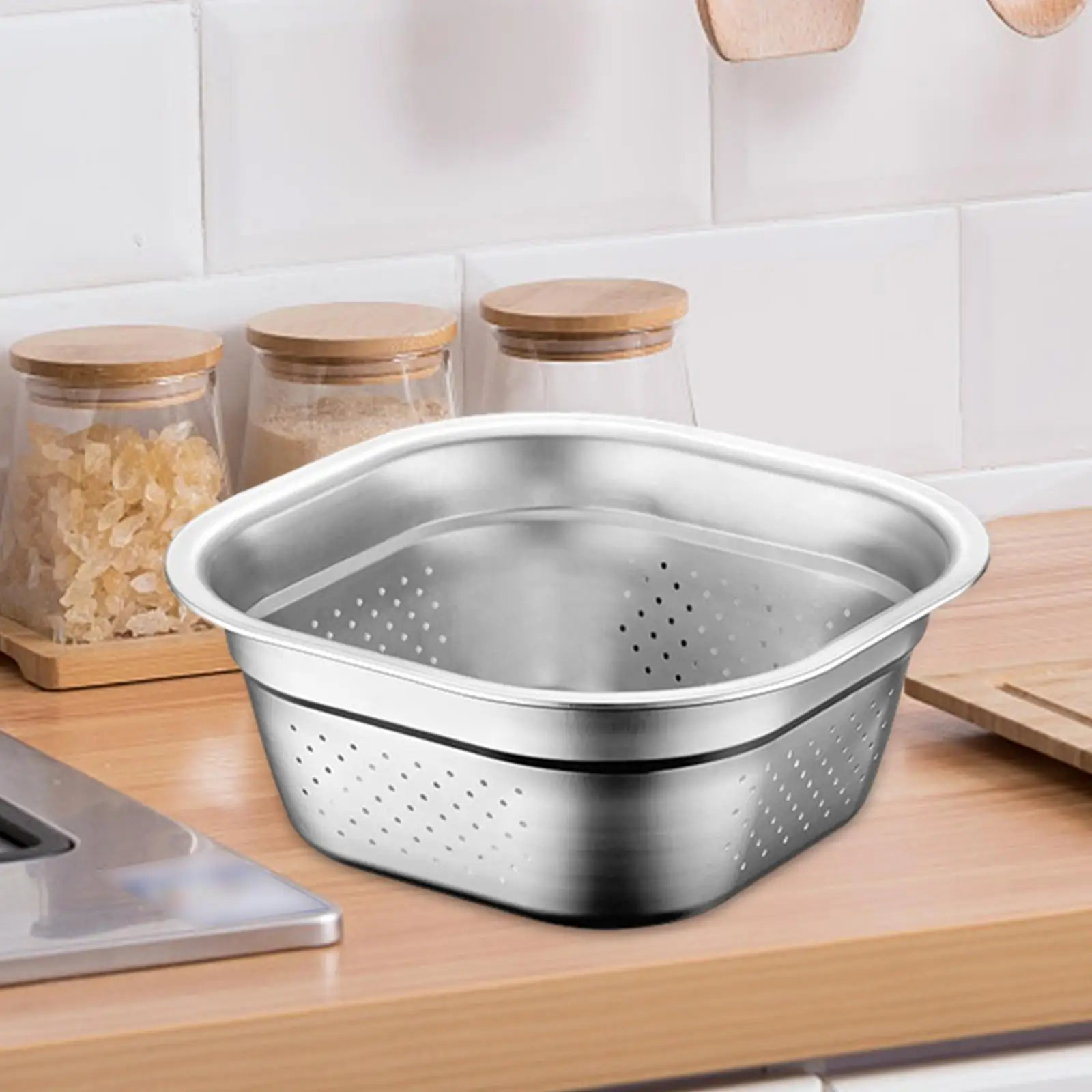 Rice Washing Bowl Cleaning Rinsing Draining Kitchen Strainer Stainless Steel Colander for Barley Pasta Beans Grapes Grains