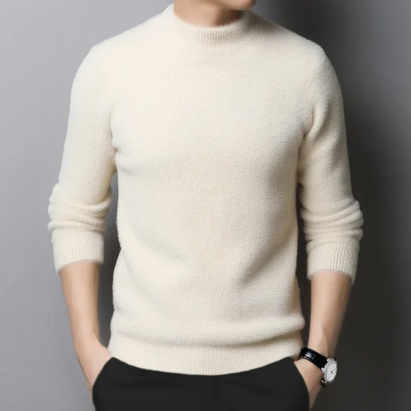 ポップトップレジャービジネスメンズニットプルオーバー模造ミンクカシミヤタートルネック厚底シャツ固体長袖 Swe