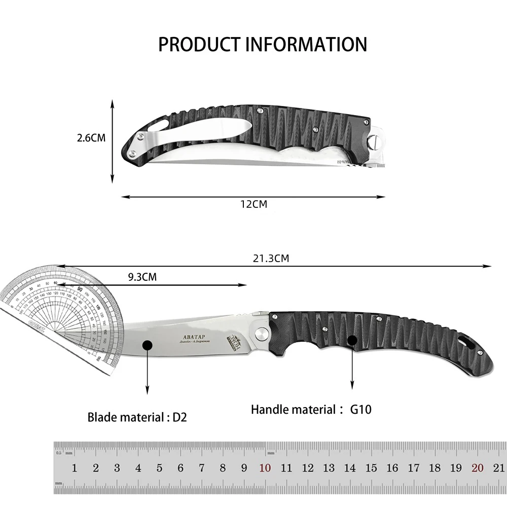 Russian Style HOKC Tactical Jackknife Folding Pocket Knife D2 Blade G10 Handle Outdoor Camping Hunting Knives Sharp EDC Tool