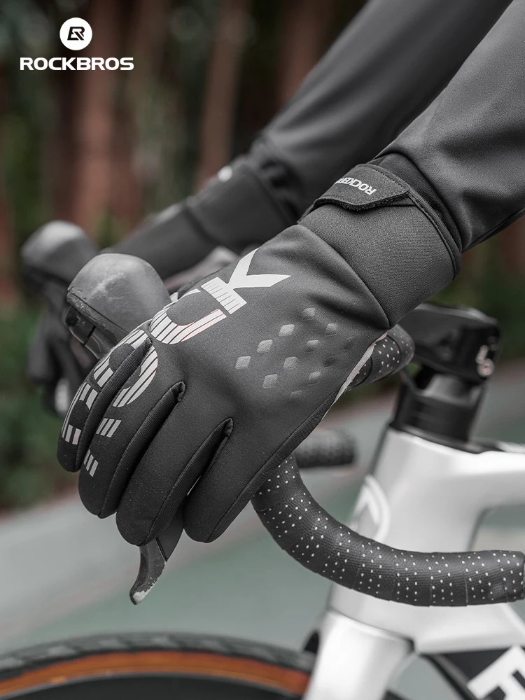 AliExpress ROCKBROS Winter Thicken Warm Bicycle Gloves Touch Screen Shockproof Pad Reflective Bike Gloves Windproof Fleece Cycling Gloves