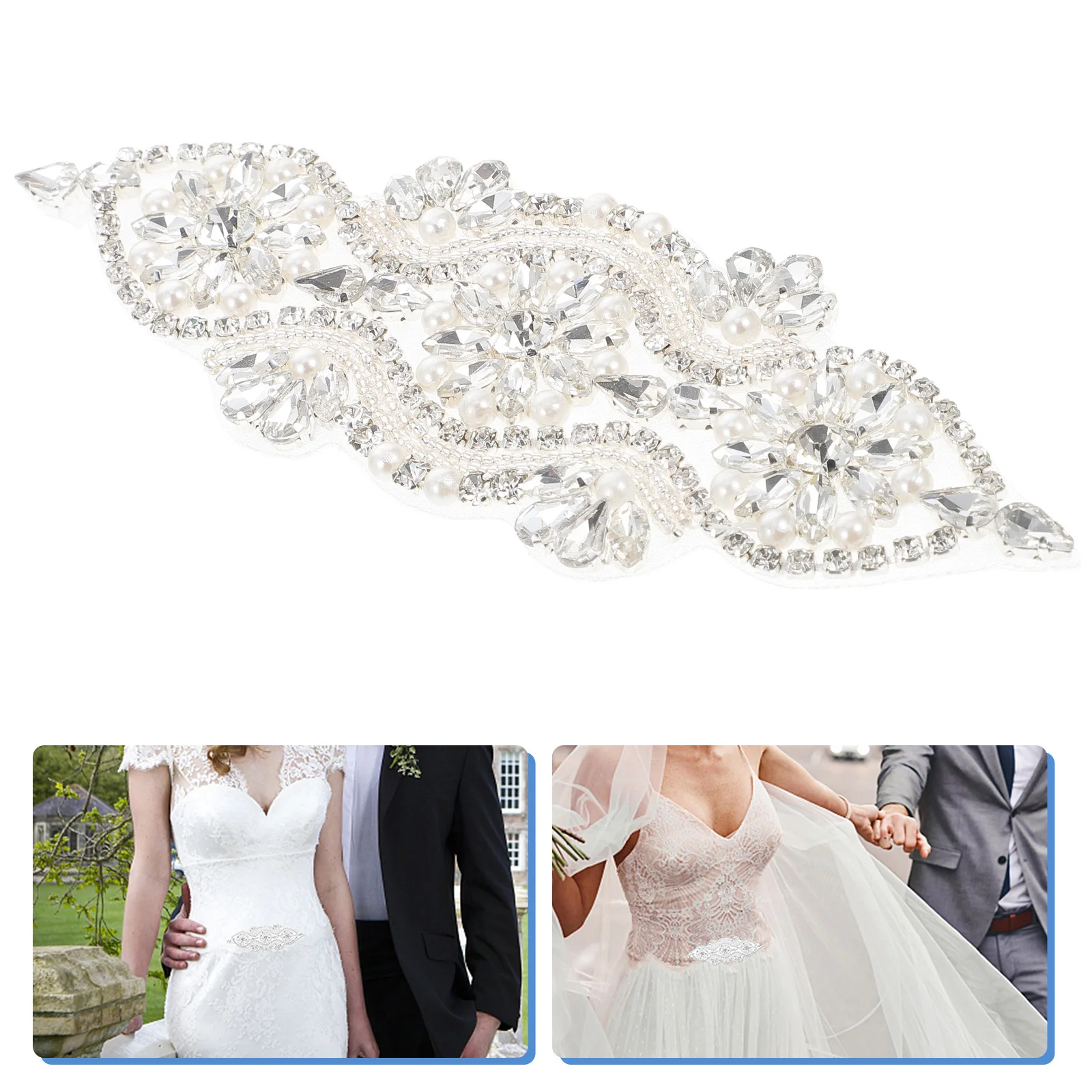 Belt Rhinestone Applique Pearl Patch Wedding Dress Accessories Elegant Design DIY Sewing Craft Decoration Rhinestone Applique