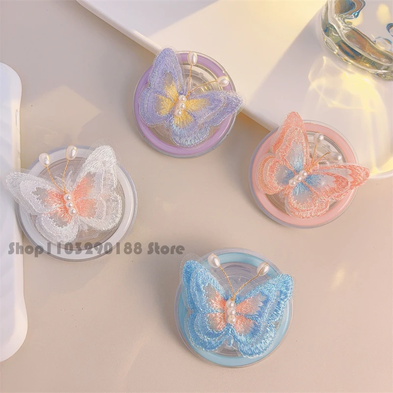 

Корейский милый жемчужный бабочка, магнитный держатель для телефона, ручка Tok Griptok, подставка для телефона, поддержка iPhone Pad Magsafe Smart Tok