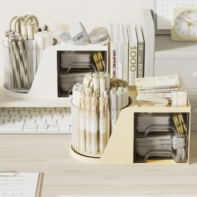 Rotary Pen Holder Storage Box Large Capacity for Student Desktop Pen Tool Makeup Brush Office Storage Rack