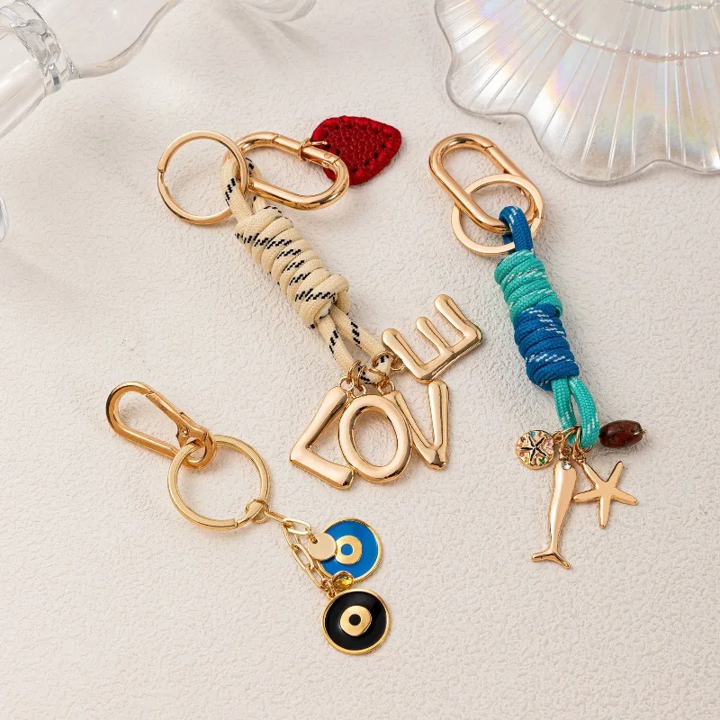 

Knotted Rope Key Ring Heart Charm With Love Pattern,Color Retention DIY Jewelry Accessory Keychain For Bags Charm Jewelry Women