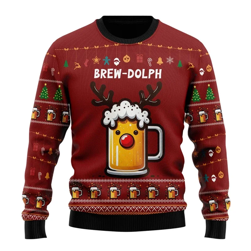 Familien- und Eltern-Kind-Weihnachtspullover mit lustigem Weihnachtsmann, der Bier trinkt – Detail 3