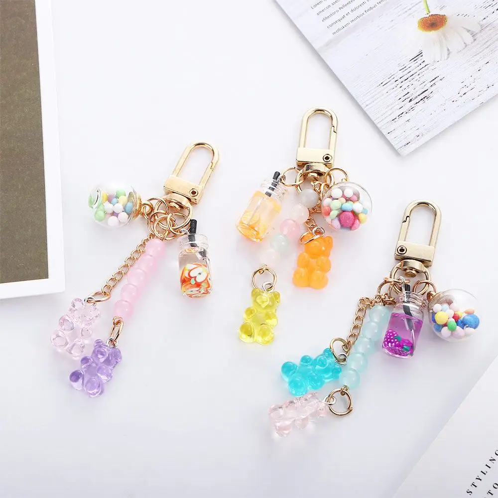 Cute Candy Color Resin Gummy Bear Keychain Cartoon Animal Bear Key Ring For Women Bag Pendant Fashion Jewelry Gift