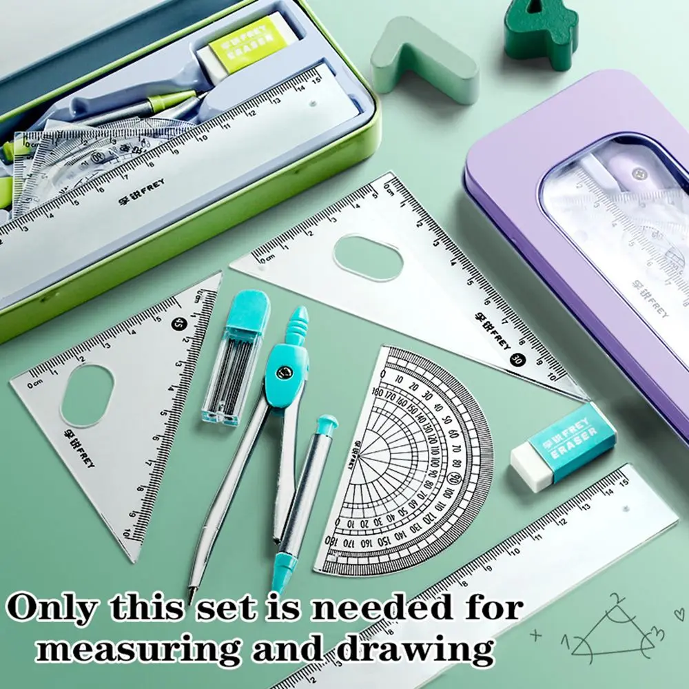 7Pcs/Set Ruler Compass Pencil Set Geometry Protractor Maths Student Drawing School Stationery Mathematical for Boy Girl Gift