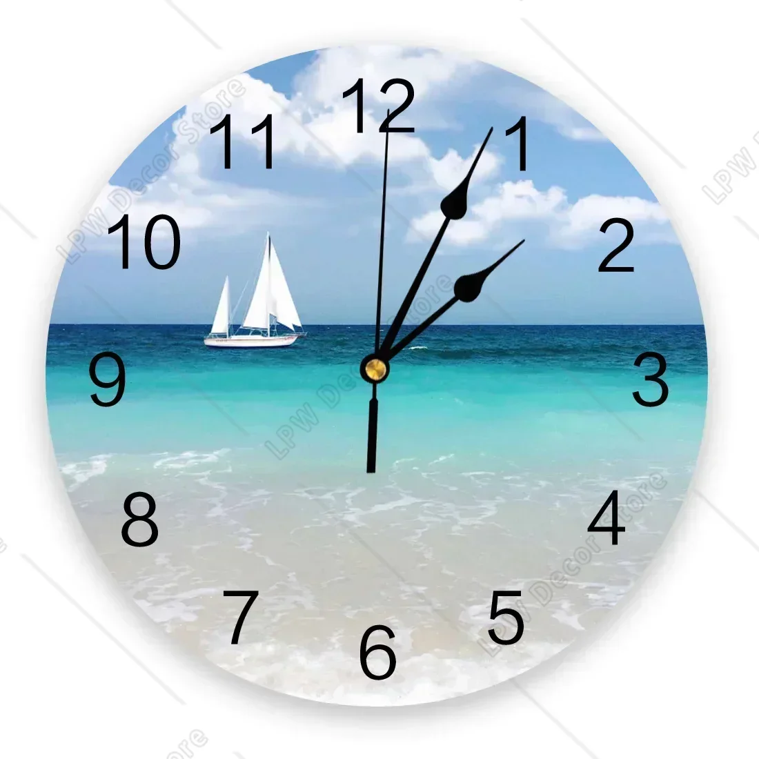 Sea Beach Sailing CloudsWall Clock Home Decor Bedroom Silent Wall Digital Clock Wall Clock Modern Design