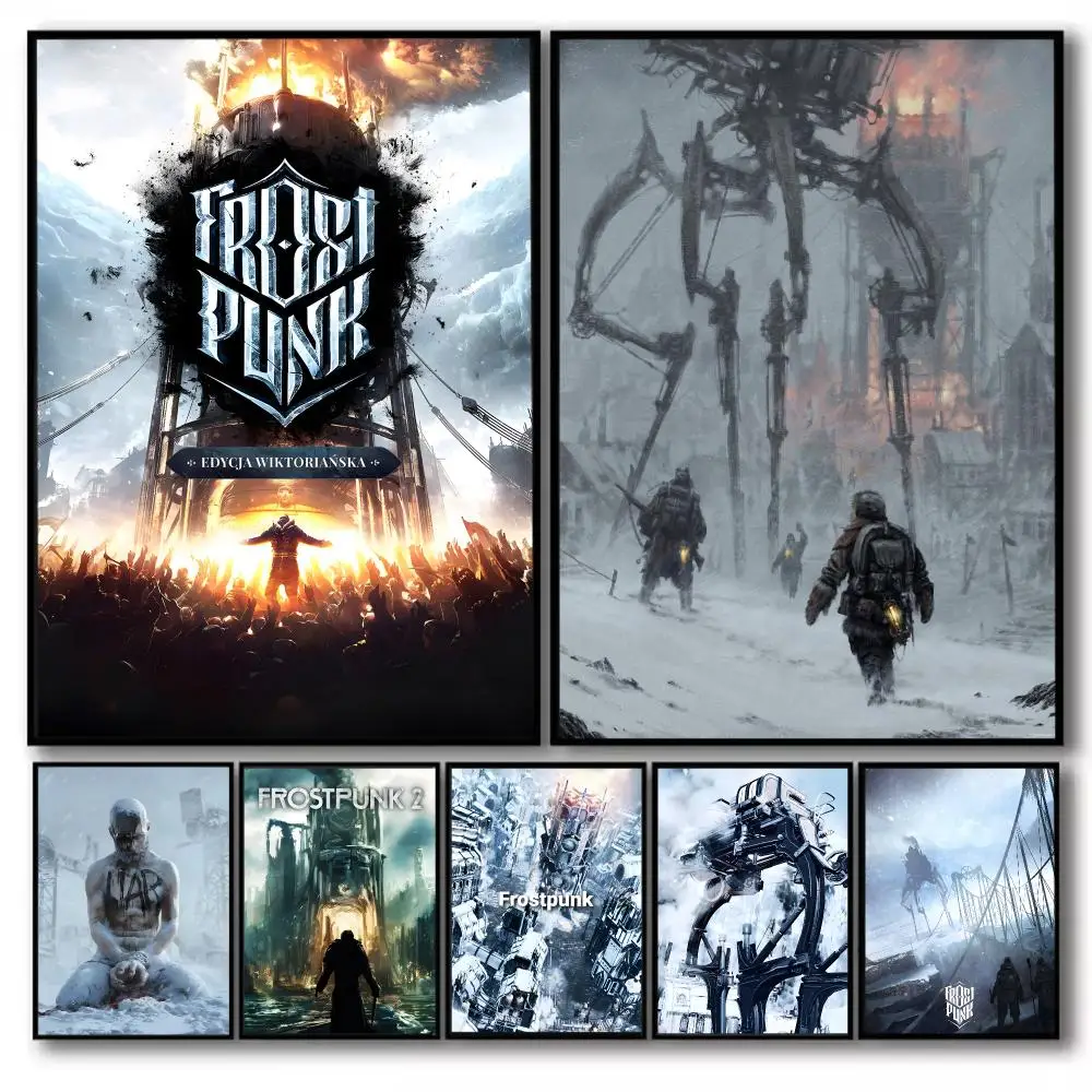 F-Frostpunk Strategy game Poster Stickers Self-Adhesive Painting Mural Decor Wall Decals for Bedroom Living Room Home HD Gift