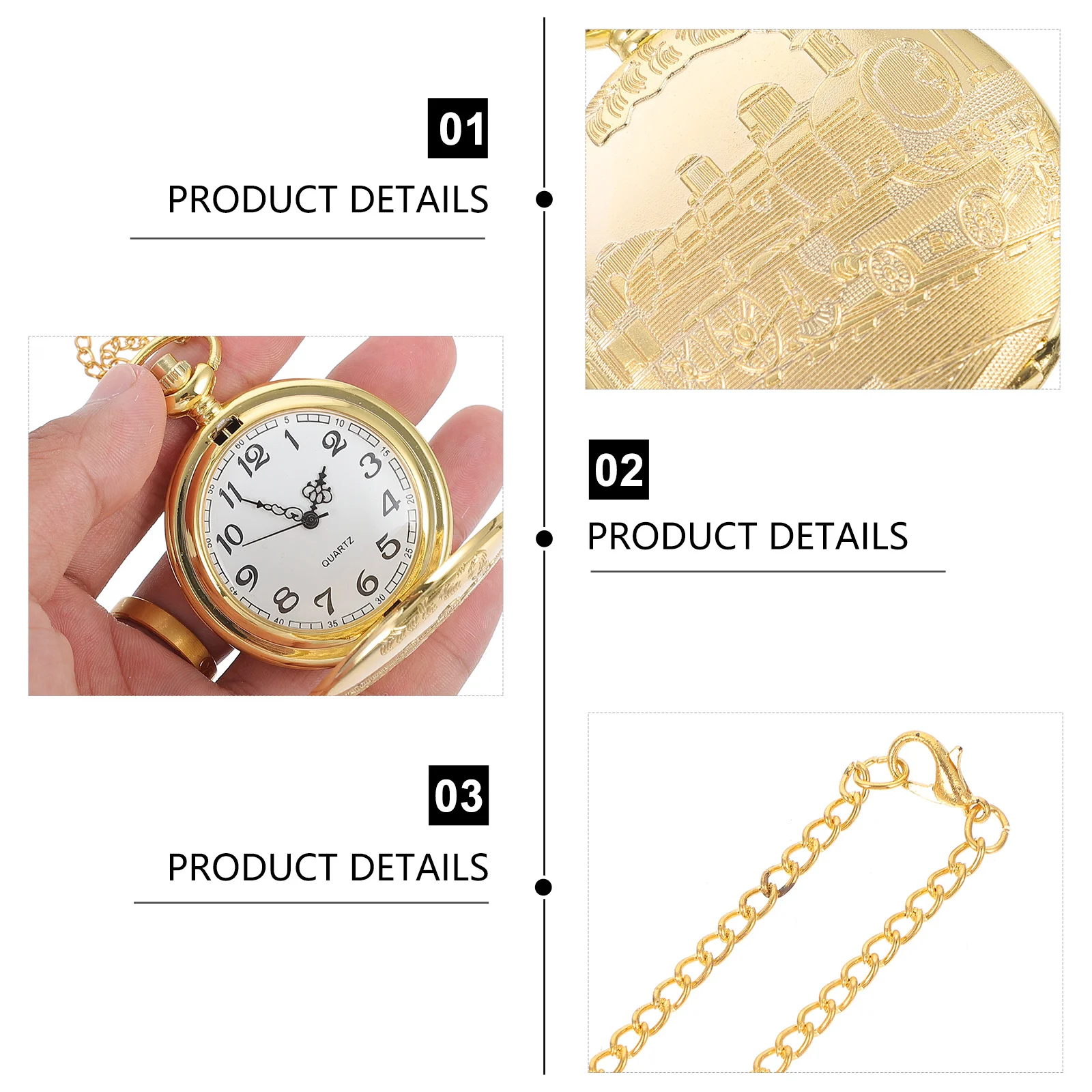 

Golden Pocket Watch Vintage Train Pattern Hanging Timing Watch Gift Durable Metal Plastic Mirror Simple Timepiece For