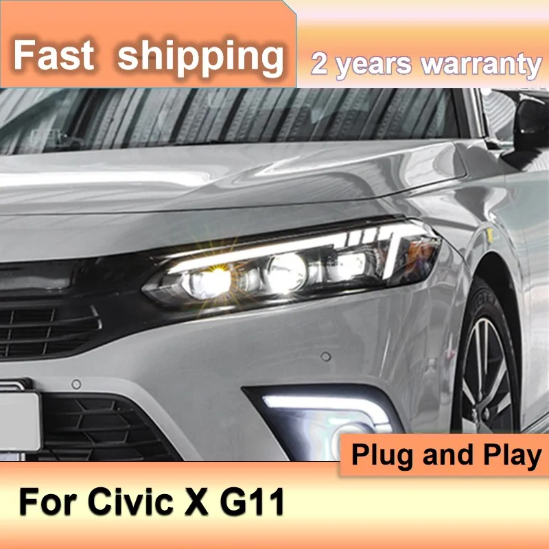 

Автомобильные аксессуары для Honda Civic X, фара 2022, Civic, 11-я фара, DRL, указатель поворота, линза проектора дальнего ближнего света