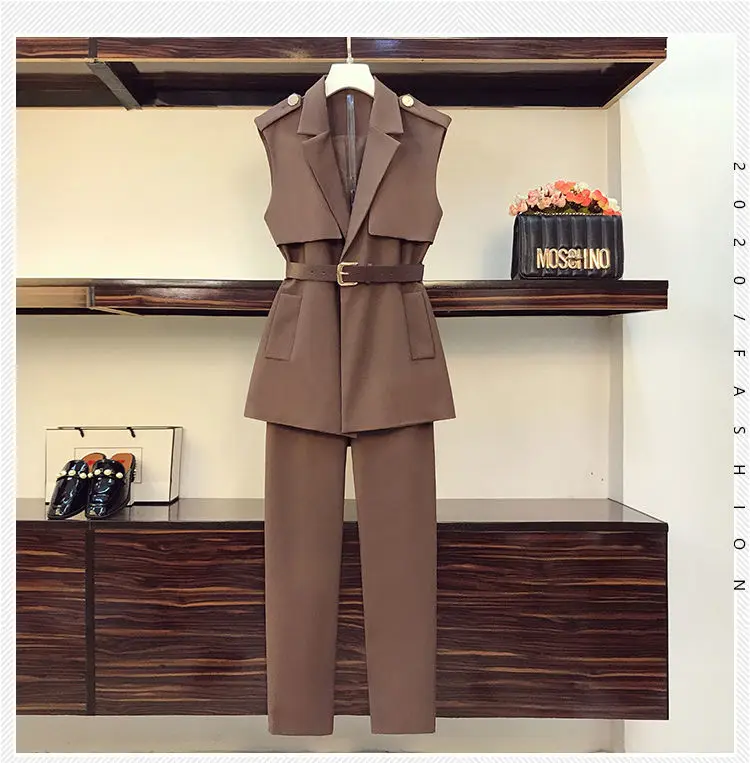 Spring Autumn Single/large Size Women\'s Suits Women Thin Western Style Age-reducing Waist Waistcoat + Pants Two-piece Trend