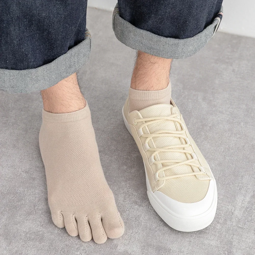 5 Pairs Women Summer Mesh Toe Socks High Quality Cotton Ankle Socks with Separate Fingers Five Finger Athletic Socks