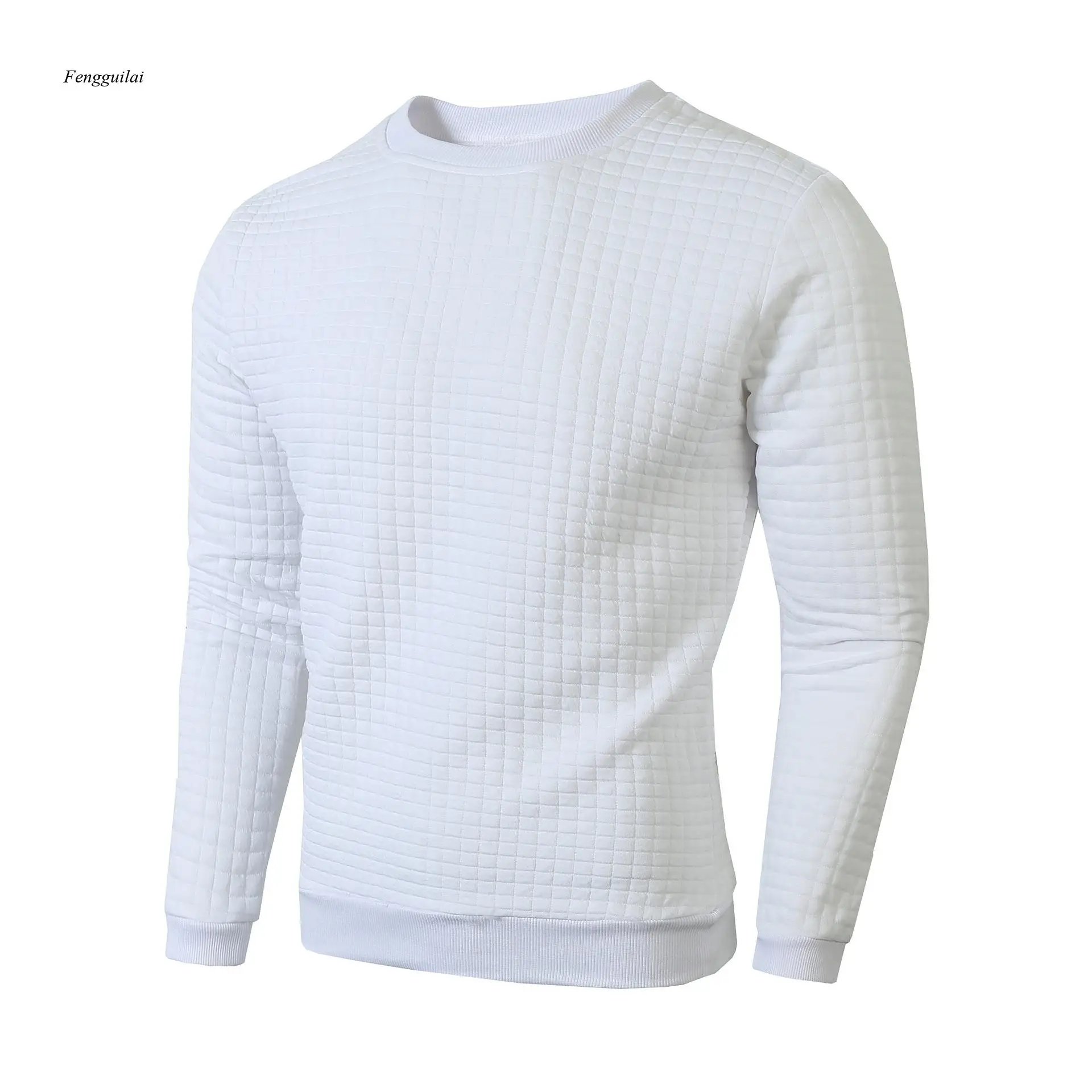 New Autumn-Winter Men's Fitted Round-Neck Long-Sleeved Checked Casual Casual Hoodie with An American-European Style