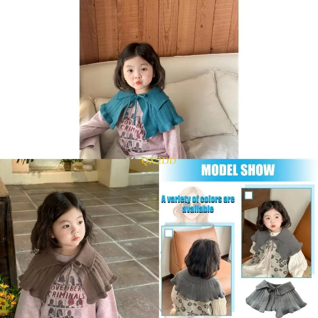 

QX2D незаменимая вязаная шаль для маленьких девочек, однотонная теплая одежда с искусственным воротником, аксессуары для осени и