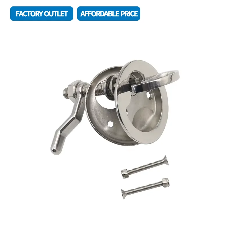 Cerradura de puerta marina de acero inoxidable 316 con mango de placa, anillo de tracción giratorio, hebilla de suelo para escotilla de cubierta de caja