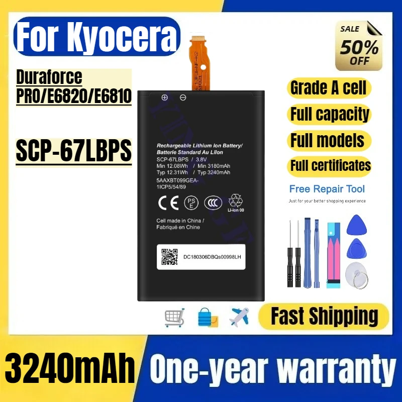 

SCP-67LBPS for Kyocera Duraforce PRO/E6820/E6810 Mobile Phone Batteries High Capacity Battery Replacement Bateria with Tools