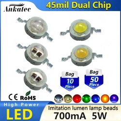 10/50pcs High Brightness Dual Chip LED 5W High Power High Lumen Lamp Beads 700mA Warm White Red Green Yellow Blue 440 460nm