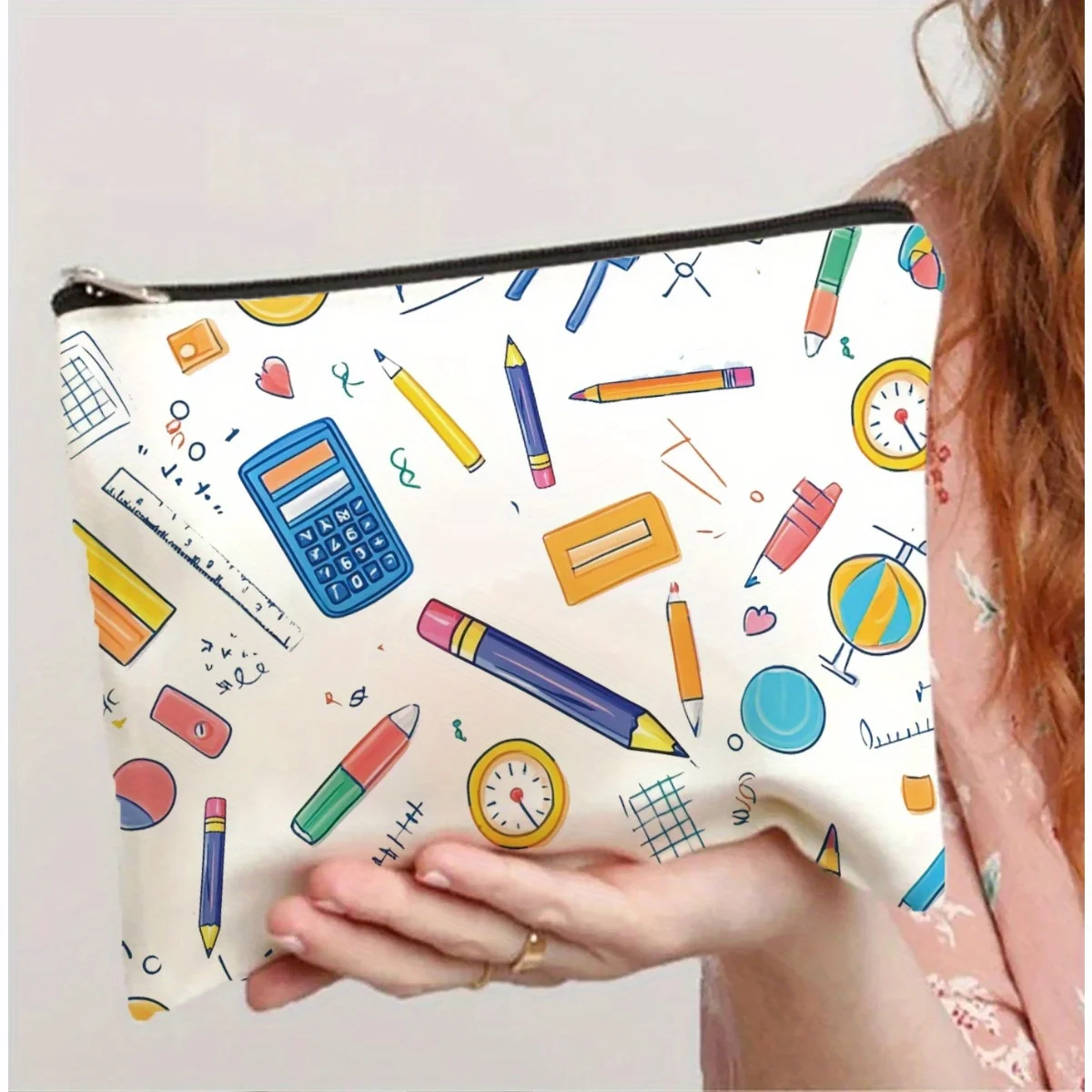 

A Stationery Pencil Patterned Makeup Bag- Multifunctional Zipper Pouch, Jewelry Storage Bag, Perfect Travel Zipper Small Storage