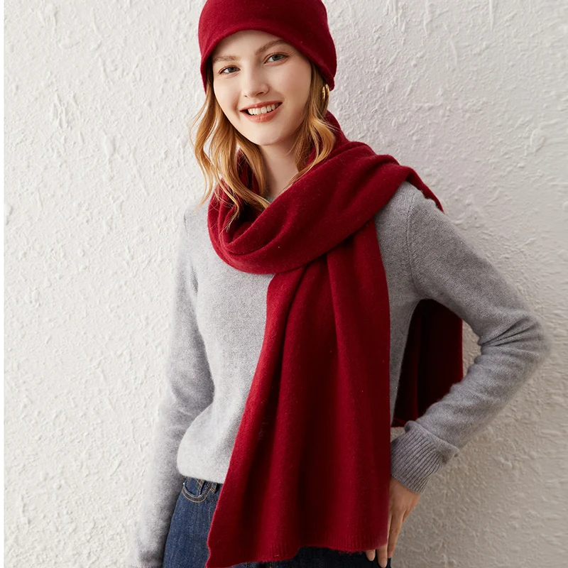 وشاح نسائي من الكشمير الخالص 100% الأكثر مبيعًا، عصري ودافئ، وشاح كشمير طويل محبوك للنساء لخريف وشتاء