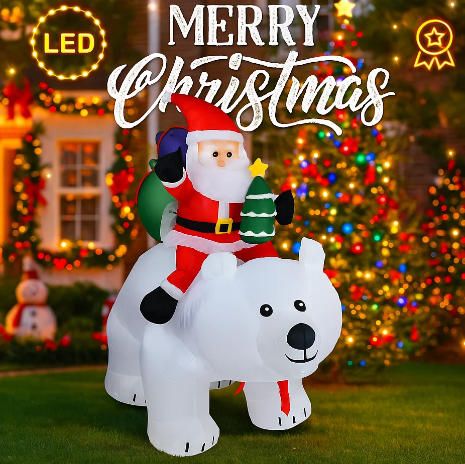 2,1 M/6,8 pies inflable Santa Claus montar oso Polar luces LED decoraciones para el hogar juguetes patio adornos de Navidad suministros de decoración navideña