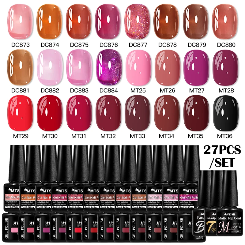 

27PCS Mtssii Nail Gel Polish Set Color Gel with Base Top Coat Soak Off UV LED Nail Art Vernis High Pigment Long Lasting Manicure