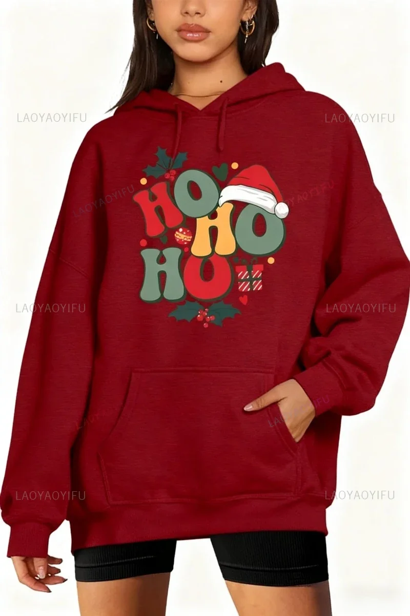 HO Christmas Sweatshirt Christmas HO Hoodie Funny Pattern Sweater Women's Pullover  Sport Shirt Casual Wear Women Clothing