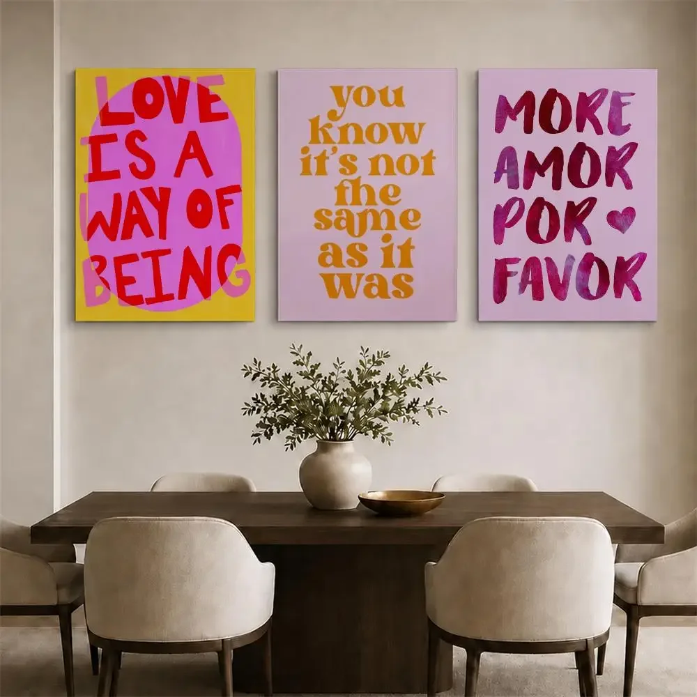 Maximalist Yellow Sunshine More Amor Quote Framed Wall Painting Ready to Hang Canvas Poster for Room Bedroom Home Decor Decals