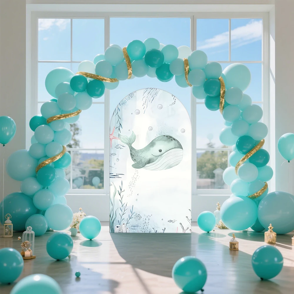

Light Blue Whale Ocean Theme Backdrop - Baby Shower & Kid's Birthday Decor