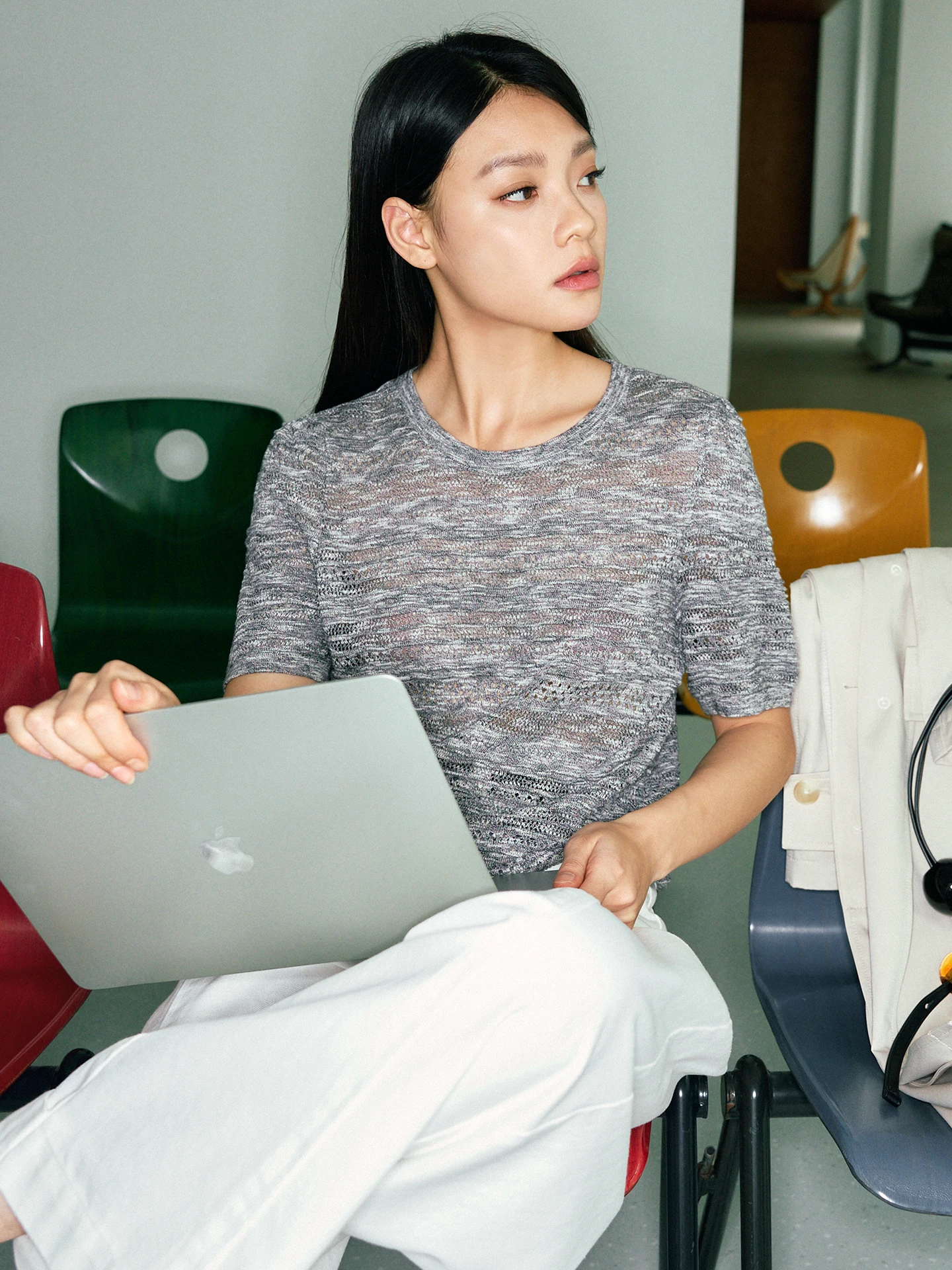 

Fay-Fayee Women's Breathable Loose Top Spring 2026 New Style Knitted Cotton Sweater round Neck Short Sleeve Simple Style