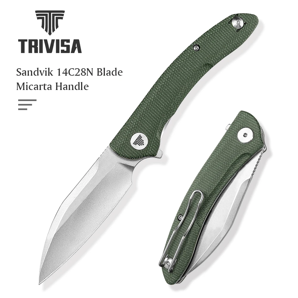 

TRIVISA Cuckoo Pocket Folding edc Knife with Clip for Men 14C28N Blade Micarta Copper Foil Handle Hunting Outdoor Camping Hiking