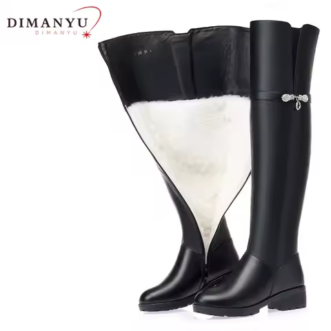 Winter Boots Women Genuine Leather Natural Wool Women Over The Knee Boots Large Size 41 42 43 Non-slip Women Thigh High Boots