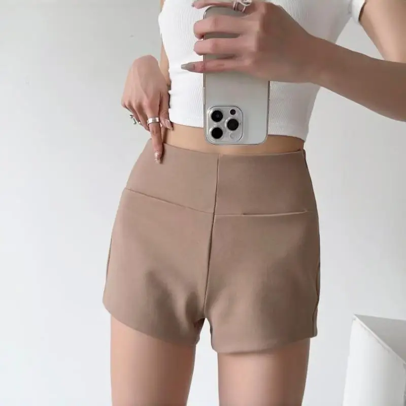 High Waist Bodycon Short Pants Women's Spring Summer New Side Zip Splicing Back Pocket Slimming Color Hot Pants