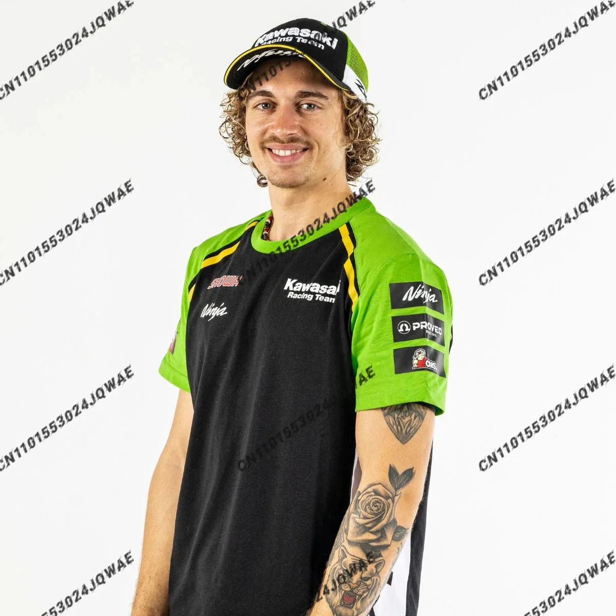 

2025 Hot Kawasaki Racing Suit Men's Oversized Breathable Quick Drying Sweat Absorbing Sports Shirt Motogp Race Specific T-Shirt