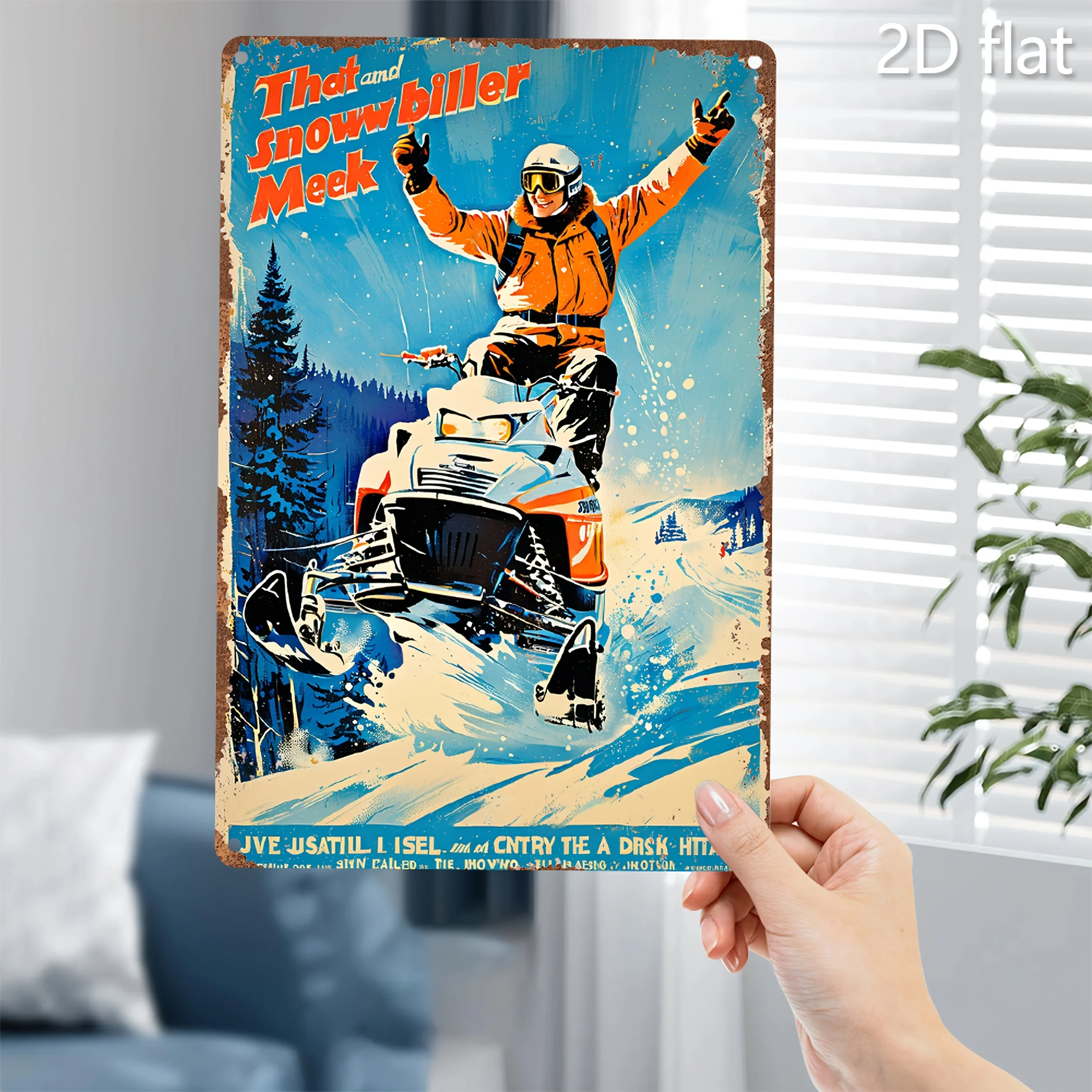 Vintage Snowmobile Rider Metal Wall Art - Retro Winter Sports Decor with Action-Packed Scene - Heavy-Duty Iron Construc