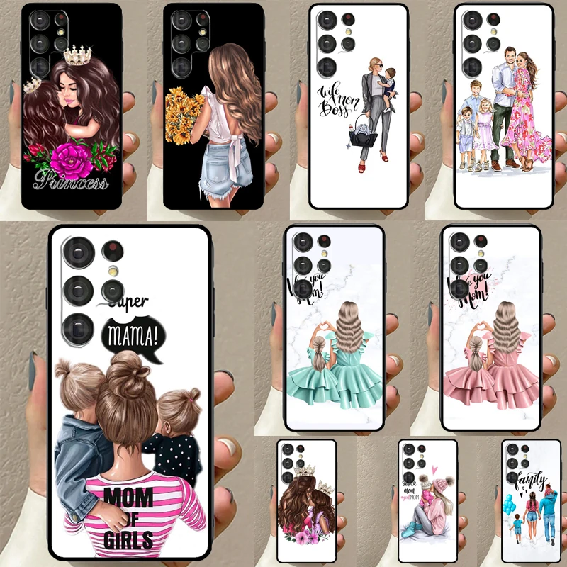 Baby Mother Brown Girl Family Case For Samsung Galaxy S23 S21 Ultra S22 S20 FE S8 S9 S10 Note 10 Plus Note 20 Ultra Cover