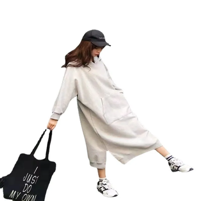 

plus Size Oversized Hooded Sweatirt Women's Clothing FaM Sweet And Spicy Sle Loose Waist Polyester Long Sve A-Line Dr