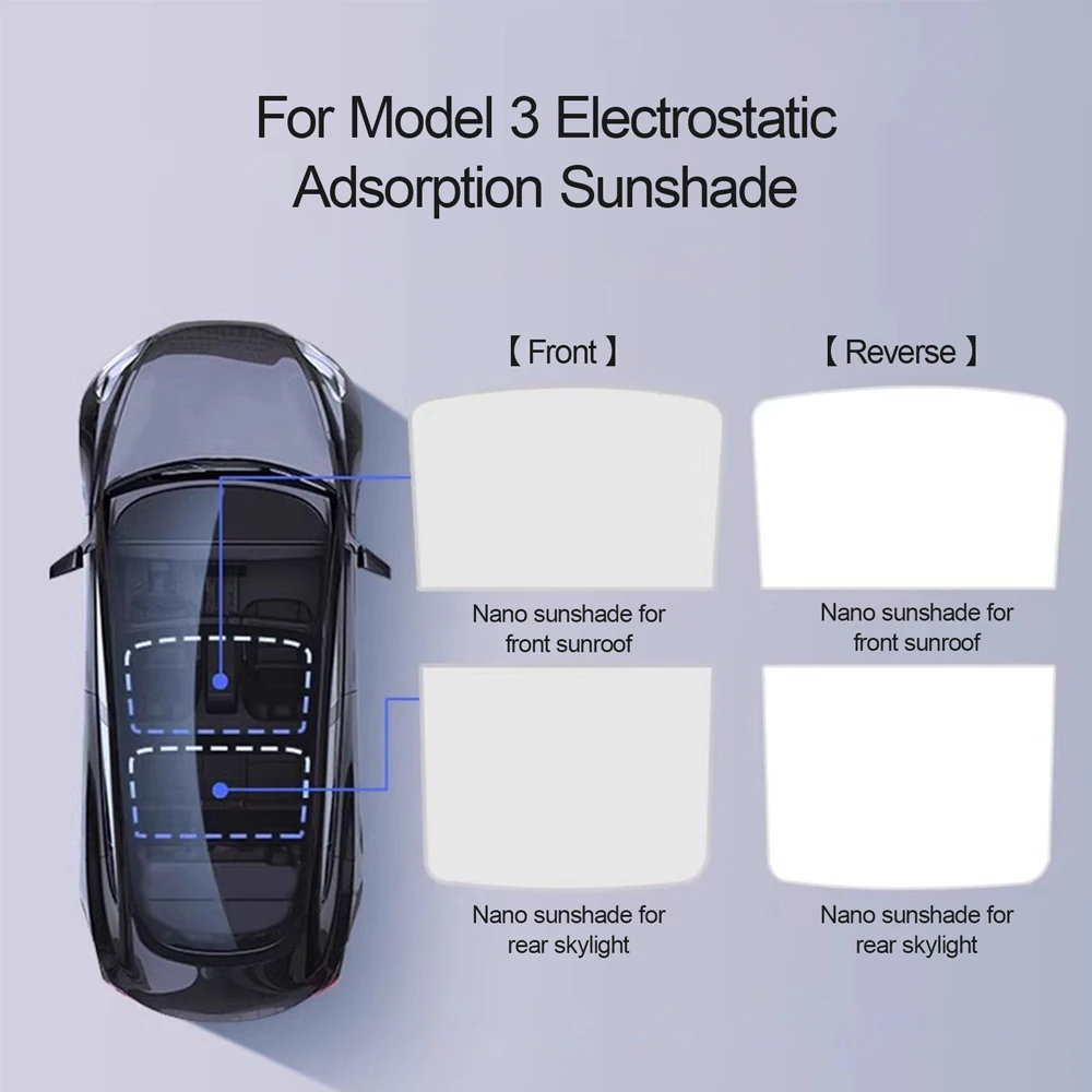 For Tesla Model 3 Electrostatic Adsorption Foldable Sunshade Roof Sunshade Top Sunscreen Heat Insulation Accessories