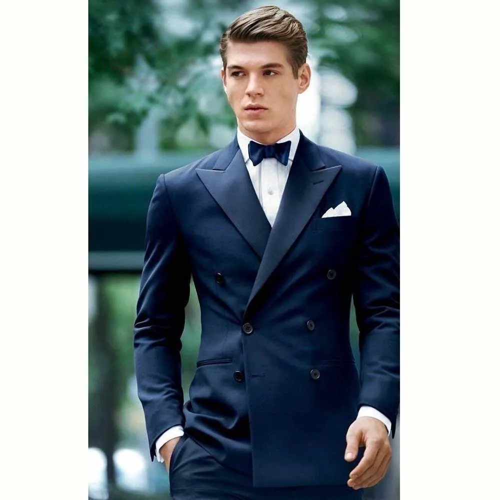 Luxury Black Men's Suits Double Breasted Two Piece Jacket Pants Male Clothing Formal Wedding Party Groom Business Blazer Sets